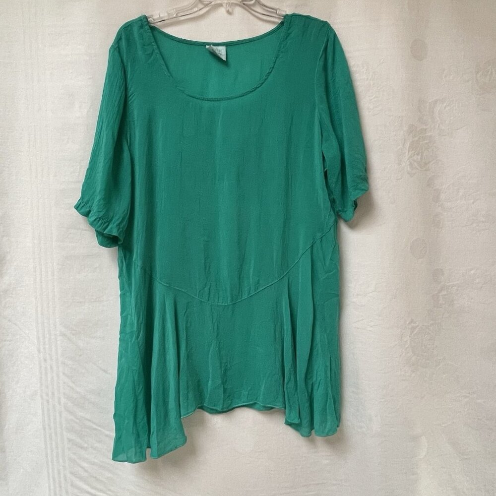 Click by Color Me Cotton CMC Blouse Womens XL Tunic Green Lagenlook Flowy Light